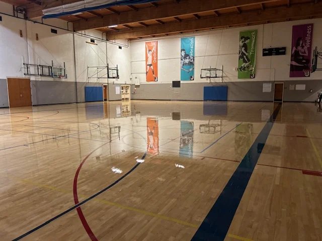 Gym floor after TBM cleaning - gleaming finish