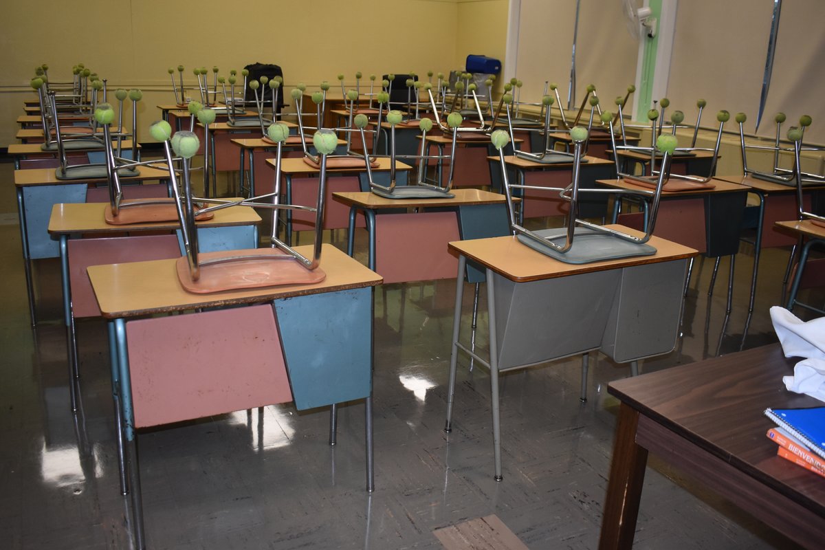 School classroom with freshly mopped floors by TBM