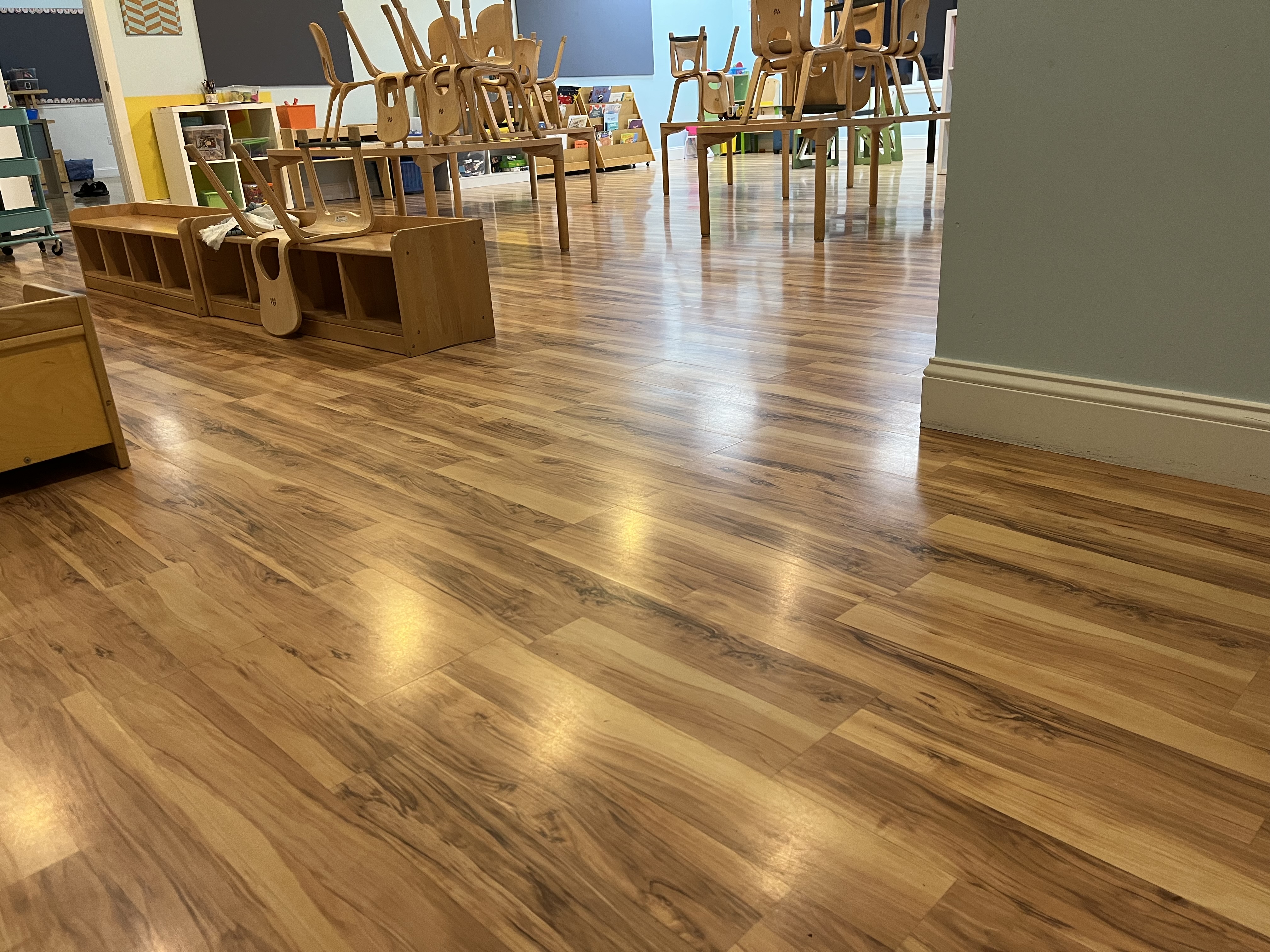 Professional vacuuming hardwood floors with green products